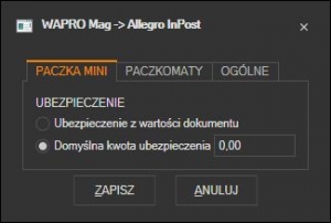 WAPRO Mag - ustawienia ubezpieczenia Allegro InPost MiniPaczka