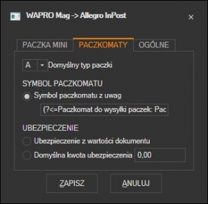 WAPRO Mag - ustawienia przesyłki Allegro InPost Paczkomaty