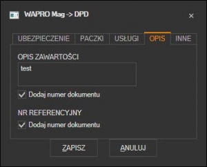 WAPRO Mag - opis zawartości przesyłki DPD