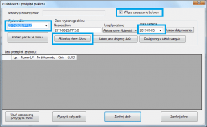 ProstaPaczka SGT - pola zmiany planowanej daty nadania wybranego zbioru