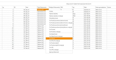 Subiekt GT - menu przygotowania listów