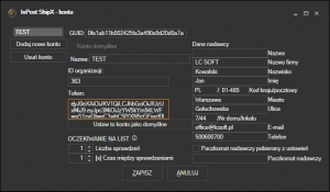 InPost ShpX - definiowanie konta dostępowego