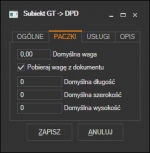 Subiekt GT - domyślne wartości paczki kuriera DPD