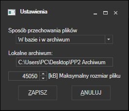 Biblioteka - ustawienia przechowywania danych