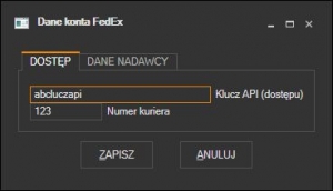 FedEx - dodawanie konta dostępowego