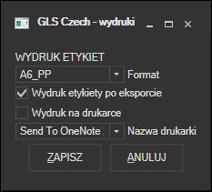 GLS Czechy - ustawienia wydruku listu przewozowego