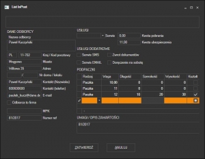 InPost kurier - formularz edycji listu przewozowgo