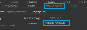 Poczta Polska - przycisk pobrania placówek / punktów odbioru