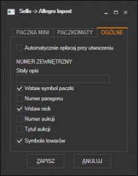 Sello - ustawienia przesyłek Allegro InPost