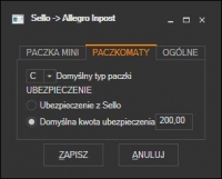 Sello - ustawienia przesyłki Allegro InPost Paczkomaty