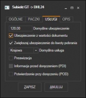 Subiekt GT - domyślne usługi kuriera DHL