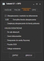 Subiekt GT - wybór usług na list DPD
