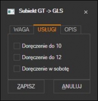Subiekt GT - domyślne usługi kuriera GLS