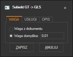 Subiekt GT - konfiguracja wagi listu GLS