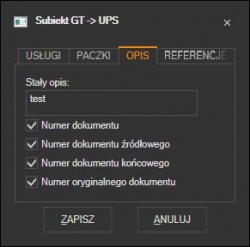 Subiekt GT - opis przesyłki UPS