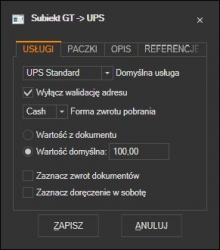 Subiekt GT - domyślne usługi dla etykiety UPS