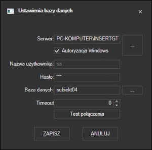 Subiekt GT - ustawienia połączenia do bazy