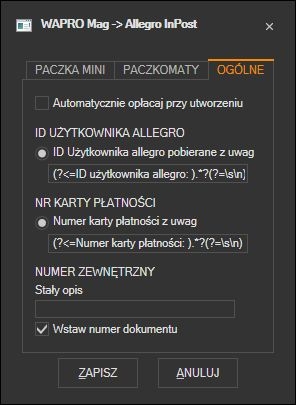 WAPRO Mag - konfiguracja przesyłek Allegro InPost
