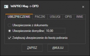 WAPRO Mag - domyślne ubezpieczenie przesykii DPD