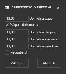 Subiekt nexo - opcje przygotowania listu Paketo24