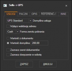 Sello - domyślne usługi dla listów UPS