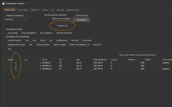WAPRO Mag do UPS Tworzenie listu przewozowego dla wielu pozycji jednocześnie