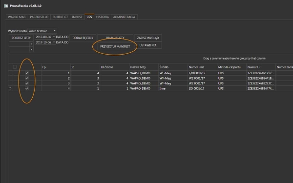 WAPRO Mag do UPS Tworzenie manifestu dla kuriera