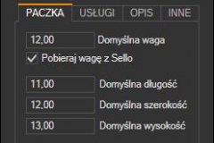Sello - domyślne parametry paczki DPD
