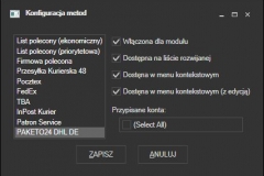 WAPRO Mag - konfiguracja dostępnych kurierów